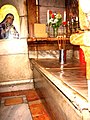 The slab marking the place where Jesus was laid to rest and resurrected in the Tomb or Edicule of the Church of the Holy Sepulchre in 2008