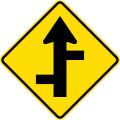 (W2-8) Staggered side road intersection, first from left