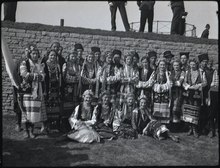 A group of male and female Ukrainian Canadians wearing cultural clothing.