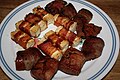 Bacon - it's what's for dinner: Bacon-wrapped sausage and bacon-wrapped tofu