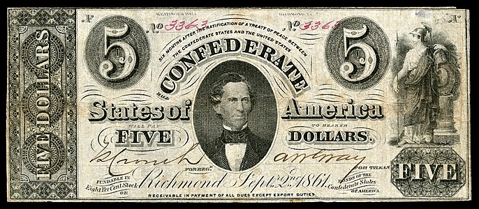 $5 (T34) C.G. Memminger, Minerva Keatinge & Ball (Richmond, VA) (228,644 issued)