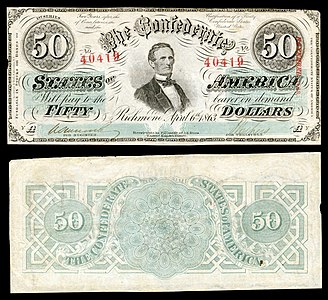 $50 (T57) Jefferson Davis Keatinge & Ball (Richmond, VA and Columbia, S.C.) (2,349,600 issued)