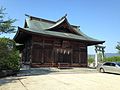 A haiden of Shinto shrine in East Asian Hip-and-Gable roof style architecture.