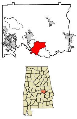 Location of Redland in Elmore County, Alabama.