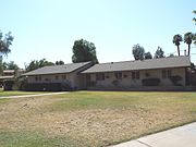 The Evan Mecham House was built in 1960 and is located at 5741 West Harmont Drive. Evan Mecham served as the 17th Governor of Arizona from January 5, 1987 to April 4, 1988 when he was impeached. The house is located in the Thunderbird Estates/ McDonald Addition Historic District.