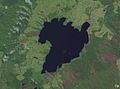 Image 35The scalloped bays indenting Lake Taupō's northern and western coasts are typical of large volcanic caldera margins. The caldera they surround was formed during the huge Oruanui eruption. (from Geography of New Zealand)