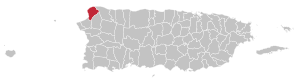 Map of Puerto Rico highlighting Aguadilla Municipality