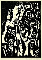 illustration of a book by Čapek, woodcut (2), 1958