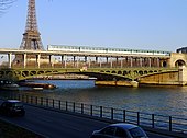 Double-deck bridge with Eiffel Tower.