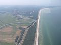 Aerial photo of the Prerower Strom with Prerow, the harbour, Strom lakes, L 21 road and pier