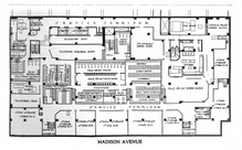 Floor plan of the Roosevelt Hotel's first basement story