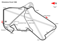 1996: Stowe corner re-profiled to its present fast sweep. International circuit is built over the existing South circuit. Track length: 5.072 km. Lap record: Damon Hill, Williams-Renault, 1:26.875 (1996 British Grand Prix).