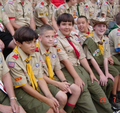 Image 5American Boy Scouts at summer camp in 2002. In the front row, the first three boys have made Eagle Scout and the 4th is one requirement away.