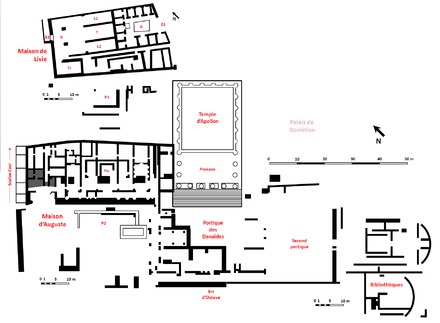 Diagram of the area around the Temple of Apollo, showing the House of Augustus and the Portico of the Danaids (here immediately below the temple's steps