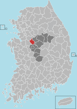 鎮川郡在韓國及忠清北道的位置
