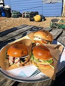 Crab rolls by the sea in Kent, England