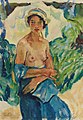 Leo Putz - Semi Nude in Blue Dress (1927)