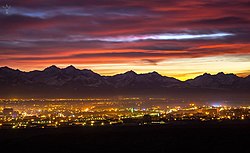 Nazranovsky District against the backdrop of the Caucasus Mountains