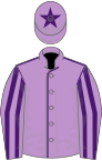 Mauve, purple seams, striped sleeves and star on cap
