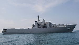 The Royal Thai Navy ship HTMS Angthong navigates the waters off the coast of Thailand
