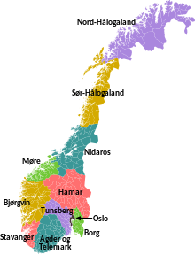 The diocese included the areas of both Nord-Hålogaland and Sør-Hålogaland in the map.