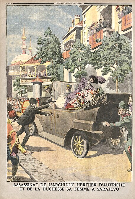 图为法国报章《小日报》于1914年7月12日号描绘弗朗茨·斐迪南大公遇刺案的版面。事件发生于110年前的今天，奥匈帝国皇位继承人弗朗茨·斐迪南大公与妻子苏菲在萨拉热窝遇刺身亡，是为第一次世界大战爆发的导火线。