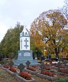 Monument with Columns of Gediminas in the Cemetery of Lithuanian soldiers in Kupiškis.