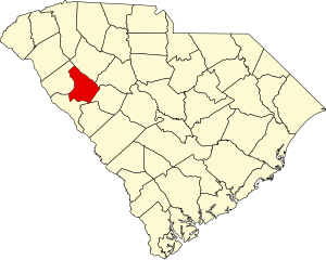 Map of South Carolina highlighting Greenwood County