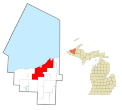 Location within Ontonagon County (red) and the administered village of Ontonagon (pink)
