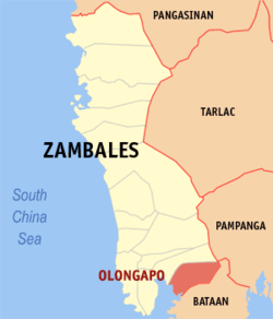 Map of Central Luzon with Olongapo highlighted