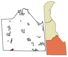 Location of Delmar in Sussex County, Delaware.