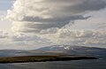 View over Uynarey looking across the islands of Uynarey and Brother Isle in Yell Sound towards Ronas Hill.