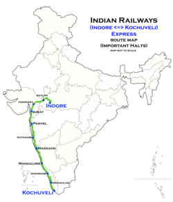 (Indore–Kochuveli) Express route map