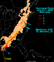 Total rainfall map of Hurricane Cindy