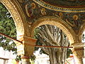 Cypress of St. Athanasius, as seen from the entrance in the church of Great Lavra. It is said to be over 1000 years old.