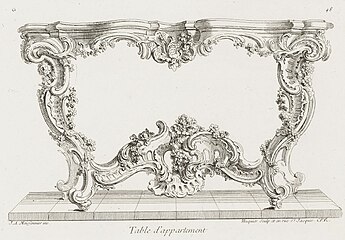 Rocaille or rococo table design by Juste-Aurèle Meissonnier (1730)