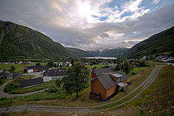 View of the village and Røldalsvatnet in the background