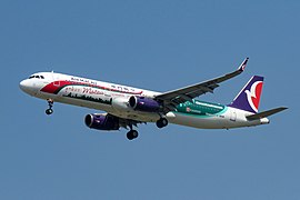 澳门航空的空中客车A321-231客机正在降落于北京首都国际机场