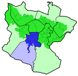Errekalde district is highlighted in blue in this map of the districts of Bilbao.