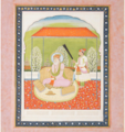 Guru Angad Seated on a Terrace Beneath a Canopy With an Attendant, Punjab Plains, circa 1830.