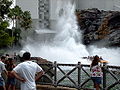 Splashdown at the end of the Jurassic Park River Adventure ride in Islands of Adventure