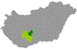 Paks District within Hungary and Tolna County.
