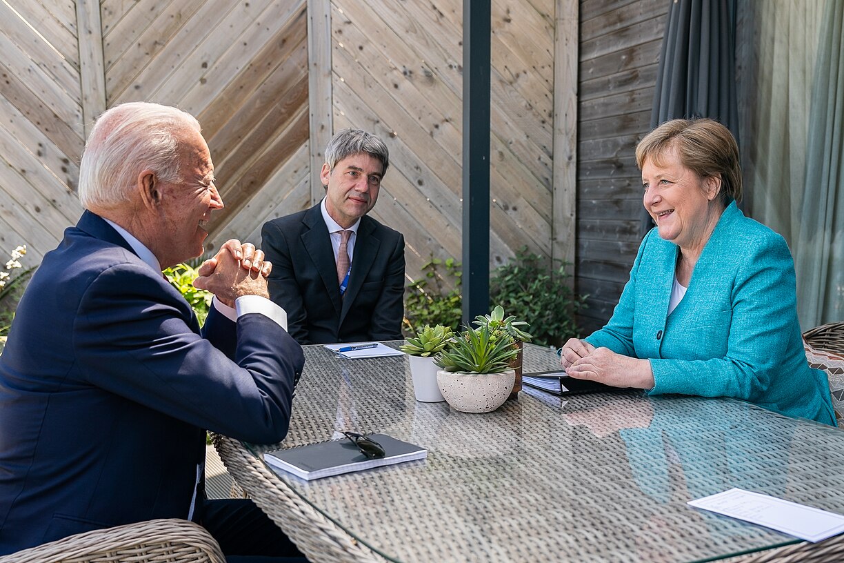 President Joe Biden meets with German Chancellor Angela Merkel at the G7 Summit.jpg