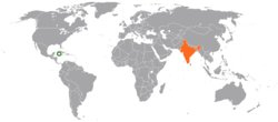Map indicating locations of Cayman Islands and India
