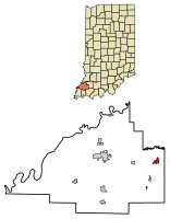 Location of Oakland City in Gibson County, Indiana.