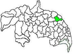 Mandal map of Guntur district showing Mangalagiri mandal (in green)