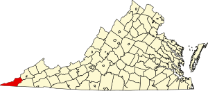 Map of Virginia highlighting Lee County