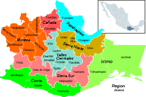 Oaxaca regions and districts: Sierra Sur to the southwest