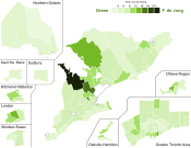 Support for Green Party candidates by riding