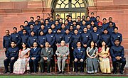 President of India, Shri Pranab Mukherjee, in a group photograph with the Probationers of Indian Ordnance Factories Service (IOFS) 2014 (II) Batch and 2015 (I & II) Batches from the National Academy of Defence Production, Nagpur